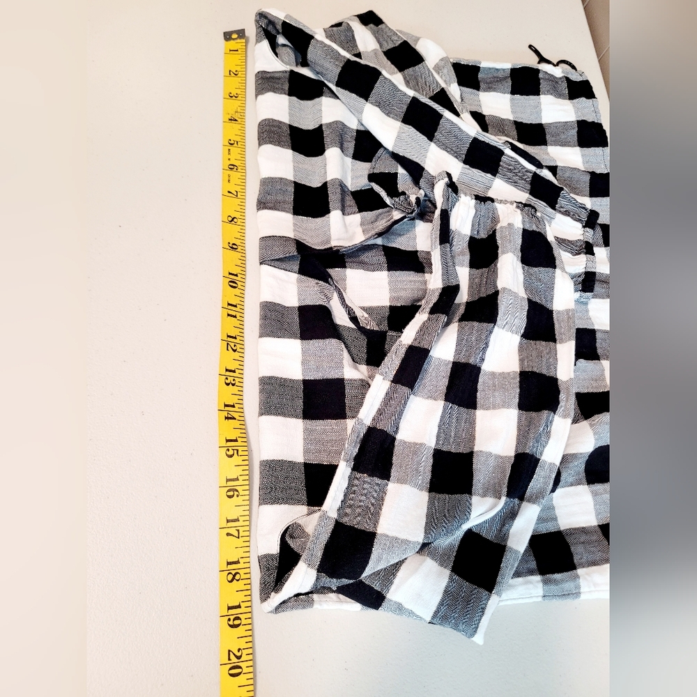 J Crew Womens Open Ruffle V Neck Button Up Blouse Black White Plaid Preppy - Picture 4 of 7